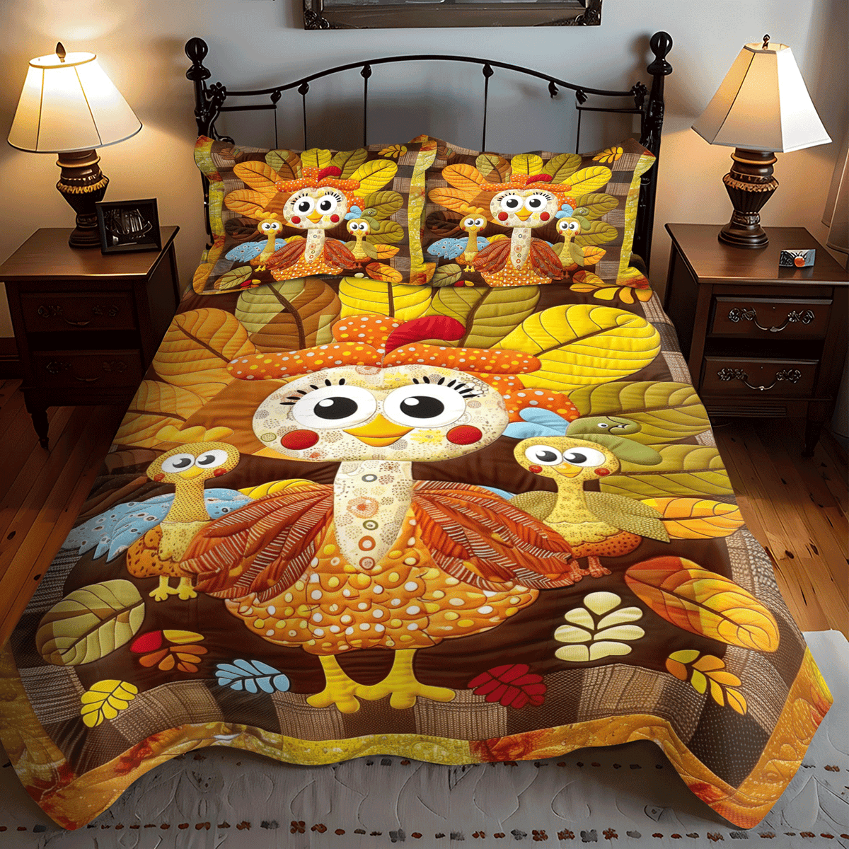Turkey Playtime -Piece Quilted Bedding Set VTQ-Myprintsy