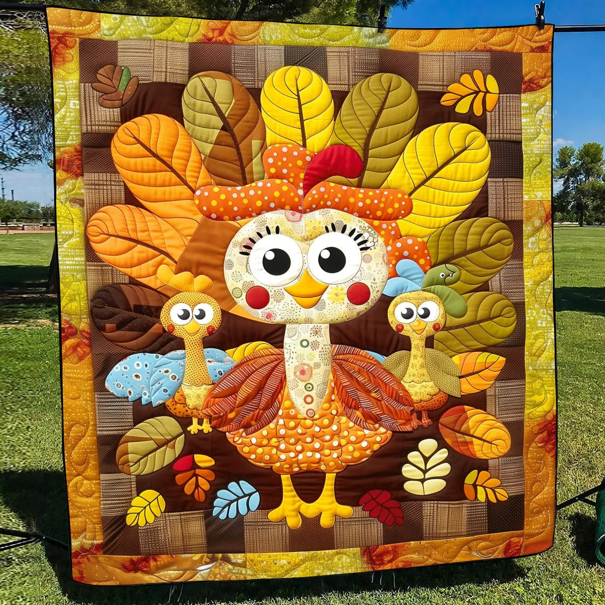 Turkey Playtime Quilted Blanket VTQ-Myprintsy