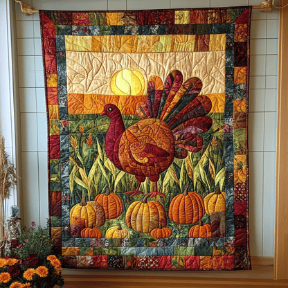 Turkey Thanksgiving Festive Quilted Blanket PD VTQ-Myprintsy