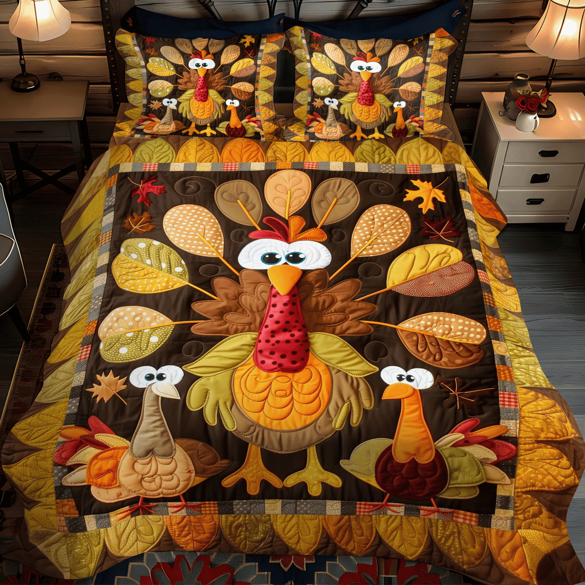 Turkey Togetherness -Piece Quilted Bedding Set VTQ-Myprintsy