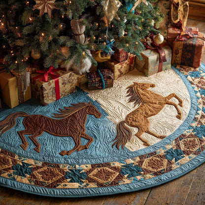 Turquoise Gallop Christmas Quilted Tree Skirt-Myprintsy