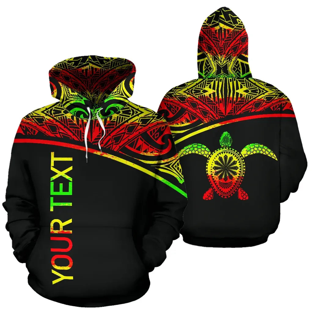 Turtle All Over Custom Personalised Hoodie - Polynesian Reggae Curve Style-Myprintsy