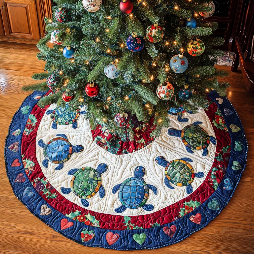 Turtle Delight Christmas Quilted Tree Skirt-Myprintsy