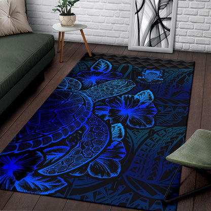 Tuvalu Area Rugs Turtle Hibiscus Blue-Myprintsy