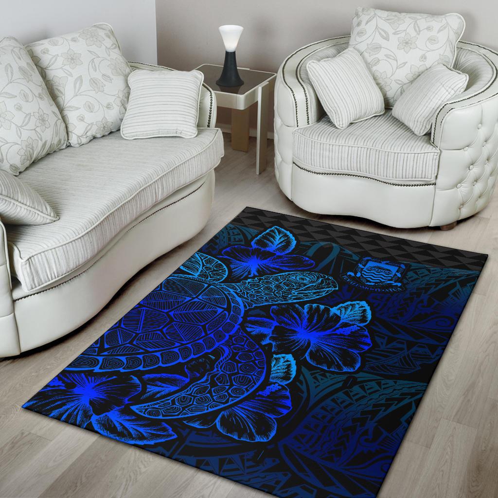 Tuvalu Area Rugs Turtle Hibiscus Blue-Myprintsy