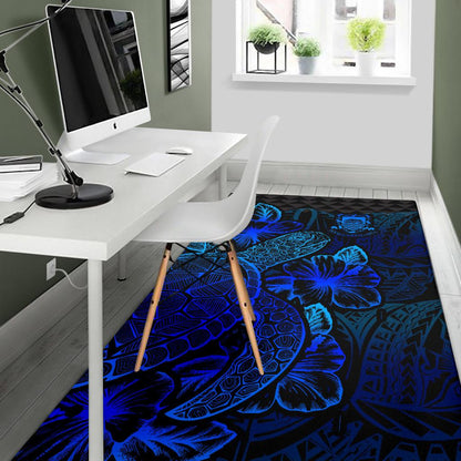 Tuvalu Area Rugs Turtle Hibiscus Blue-Myprintsy