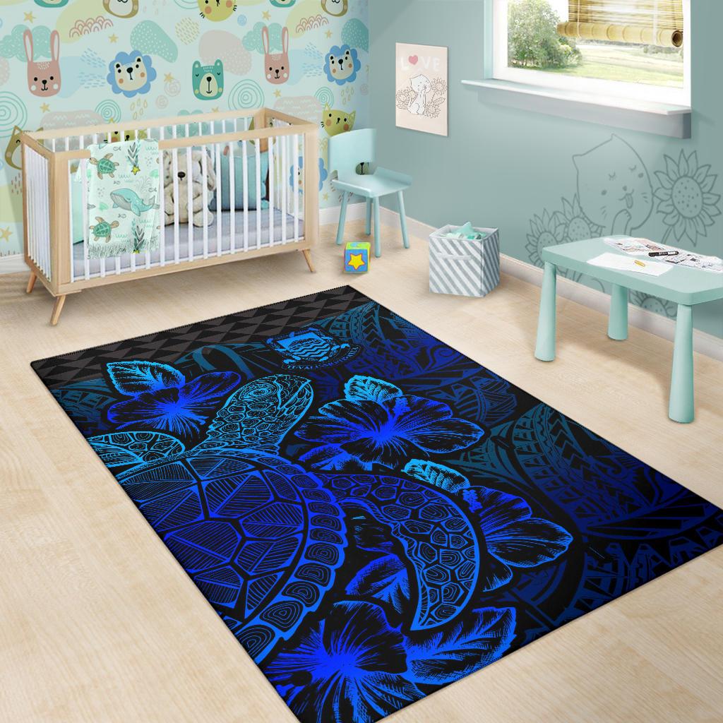 Tuvalu Area Rugs Turtle Hibiscus Blue-Myprintsy