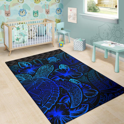 Tuvalu Area Rugs Turtle Hibiscus Blue-Myprintsy