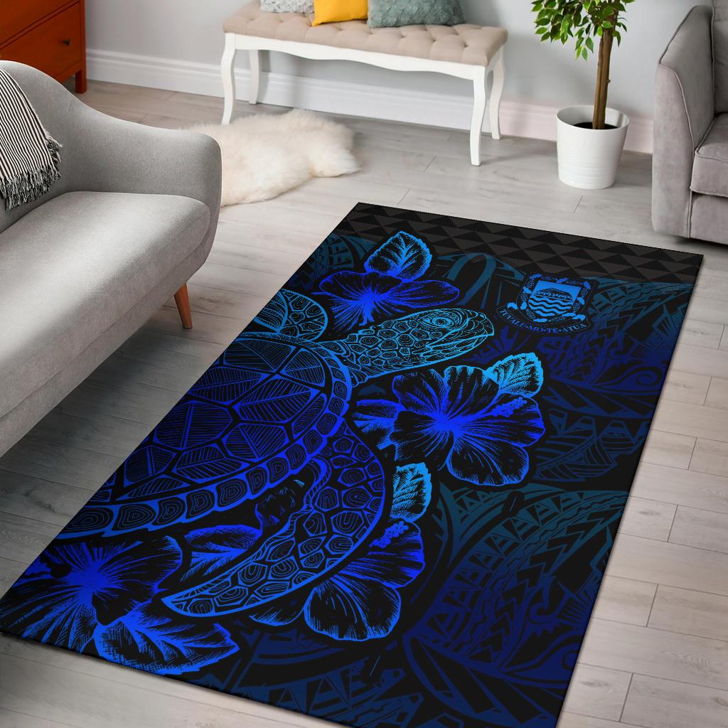 Tuvalu Area Rugs Turtle Hibiscus Blue-Myprintsy