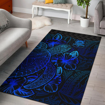 Tuvalu Area Rugs Turtle Hibiscus Blue-Myprintsy