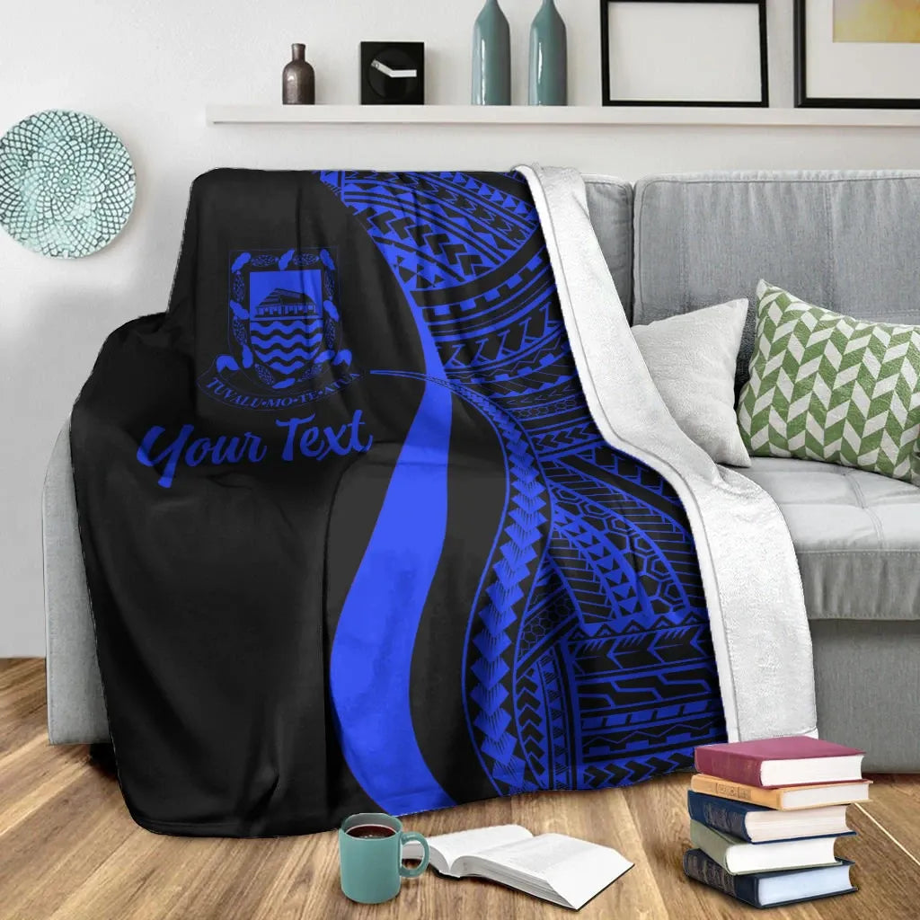 Tuvalu Custom Personalised Premium Blanket - Blue Polynesian Tentacle Tribal Pattern-Myprintsy