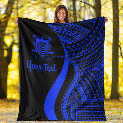 Tuvalu Custom Personalised Premium Blanket - Blue Polynesian Tentacle Tribal Pattern-Myprintsy