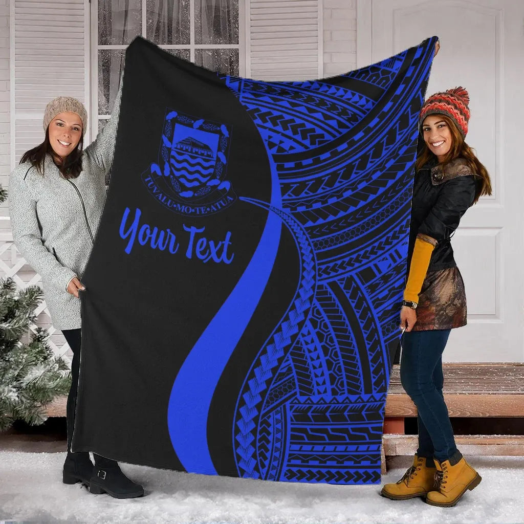 Tuvalu Custom Personalised Premium Blanket - Blue Polynesian Tentacle Tribal Pattern-Myprintsy