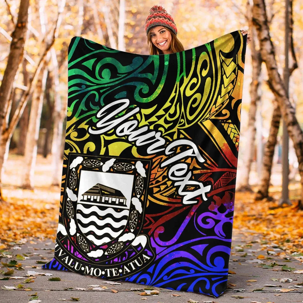 Tuvalu Custom Personalised Premium Blanket - Rainbow Polynesian Pattern-Myprintsy