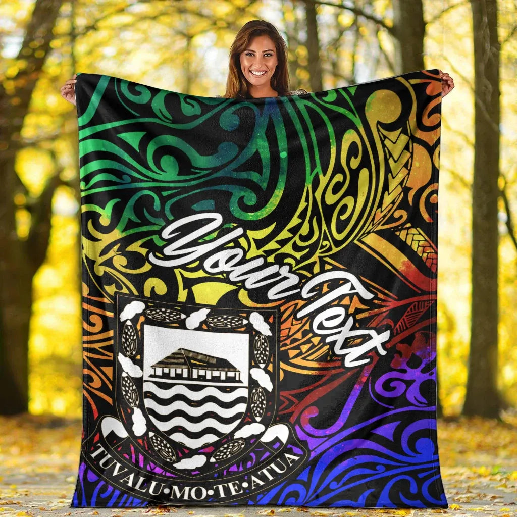 Tuvalu Custom Personalised Premium Blanket - Rainbow Polynesian Pattern-Myprintsy