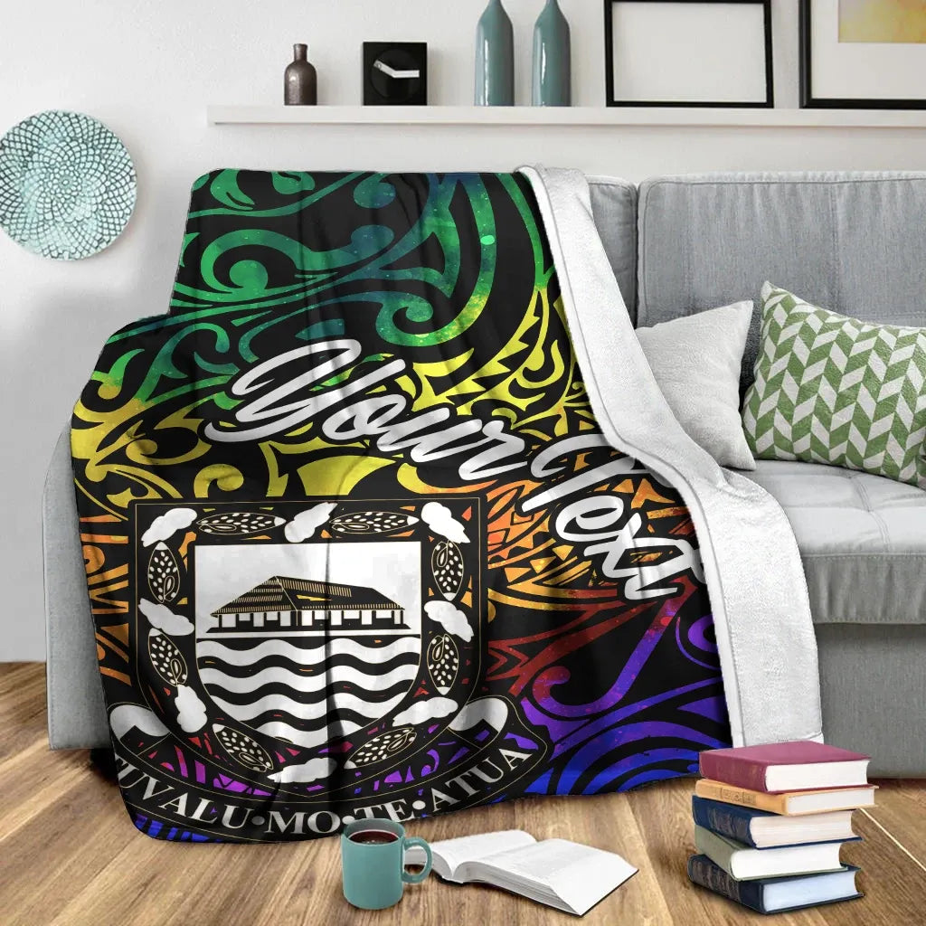 Tuvalu Custom Personalised Premium Blanket - Rainbow Polynesian Pattern-Myprintsy