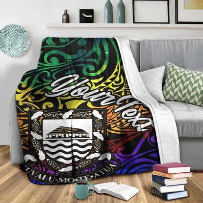Tuvalu Custom Personalised Premium Blanket - Rainbow Polynesian Pattern-Myprintsy