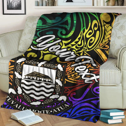Tuvalu Custom Personalised Premium Blanket - Rainbow Polynesian Pattern-Myprintsy