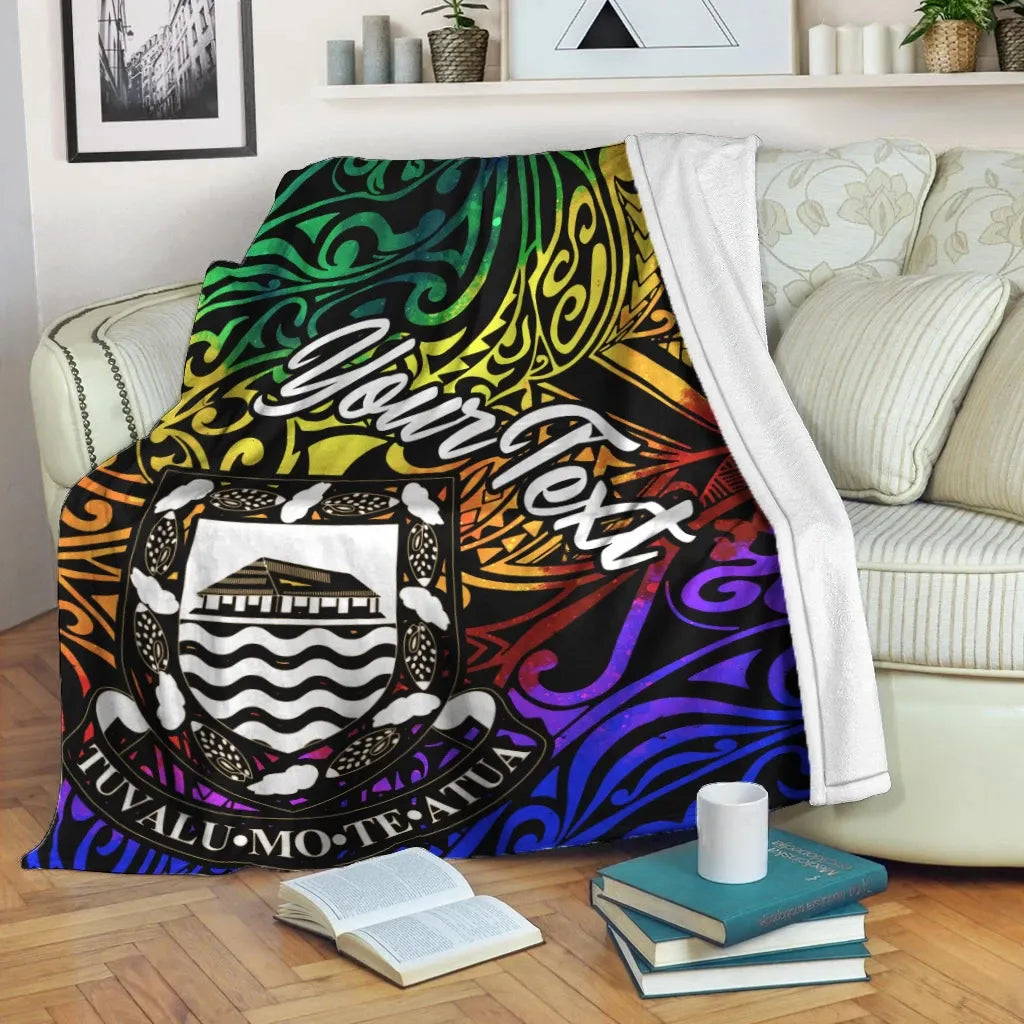Tuvalu Custom Personalised Premium Blanket - Rainbow Polynesian Pattern-Myprintsy