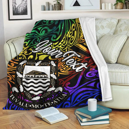Tuvalu Custom Personalised Premium Blanket - Rainbow Polynesian Pattern-Myprintsy