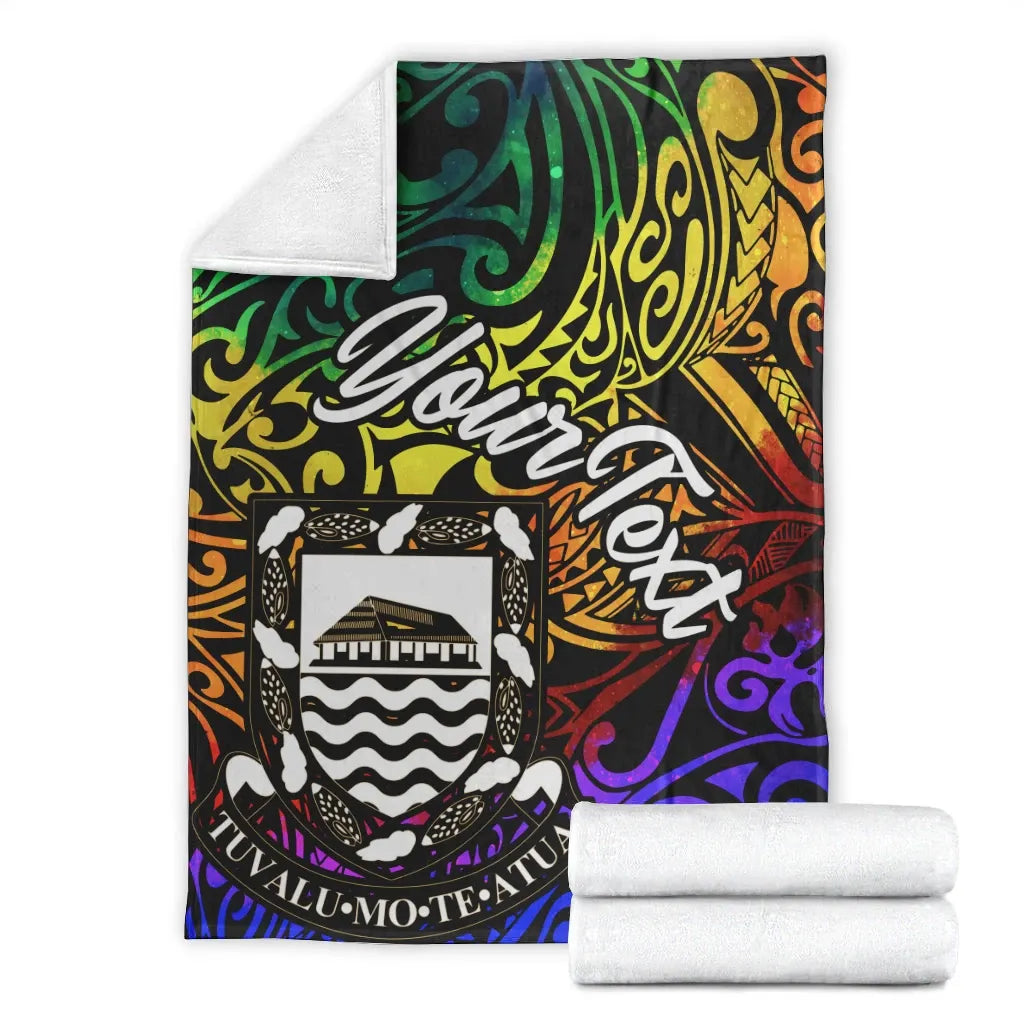 Tuvalu Custom Personalised Premium Blanket - Rainbow Polynesian Pattern-Myprintsy