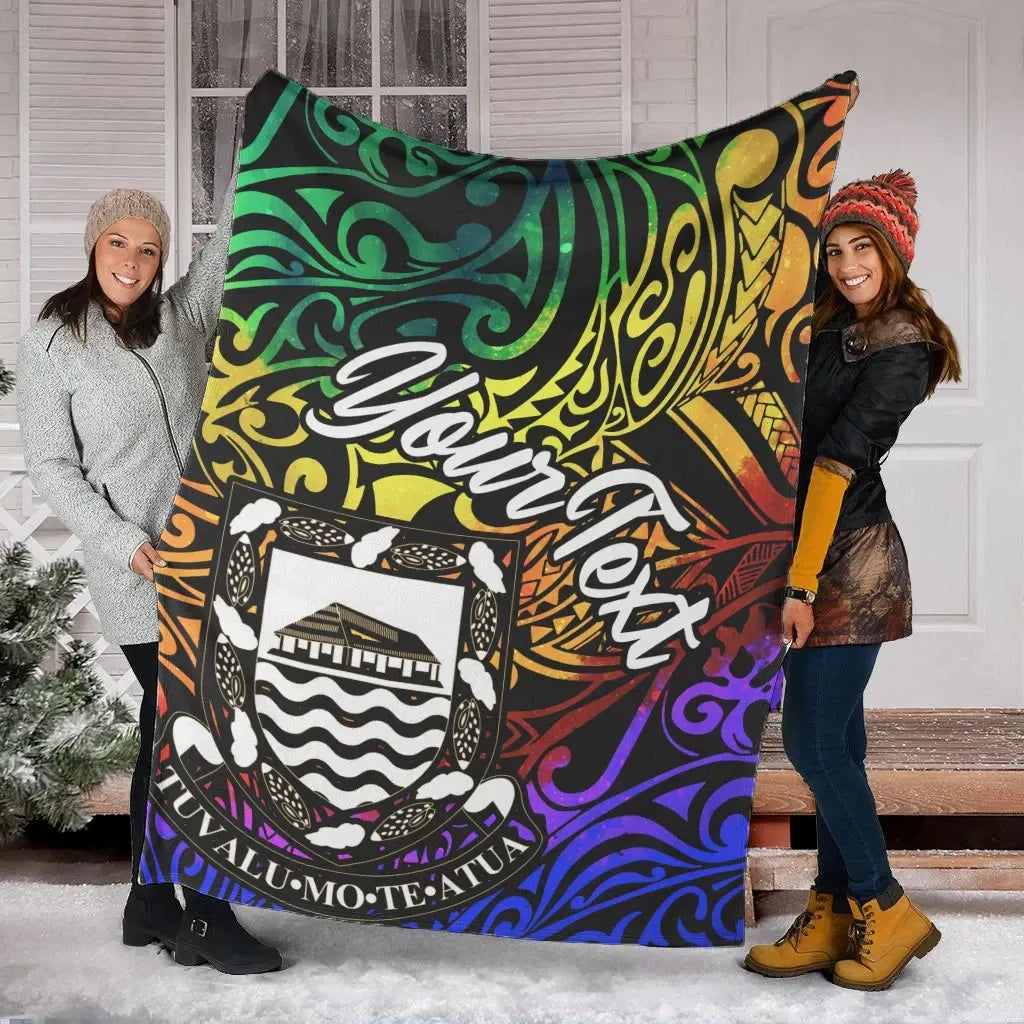 Tuvalu Custom Personalised Premium Blanket - Rainbow Polynesian Pattern-Myprintsy