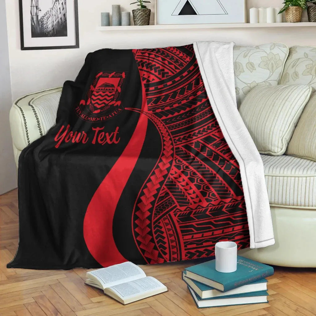 Tuvalu Custom Personalised Premium Blanket - Red Polynesian Tentacle Tribal Pattern-Myprintsy