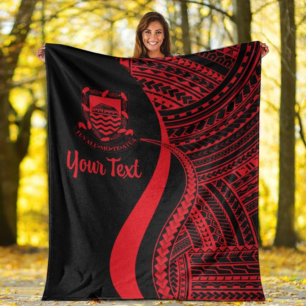 Tuvalu Custom Personalised Premium Blanket - Red Polynesian Tentacle Tribal Pattern-Myprintsy