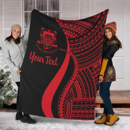 Tuvalu Custom Personalised Premium Blanket - Red Polynesian Tentacle Tribal Pattern-Myprintsy