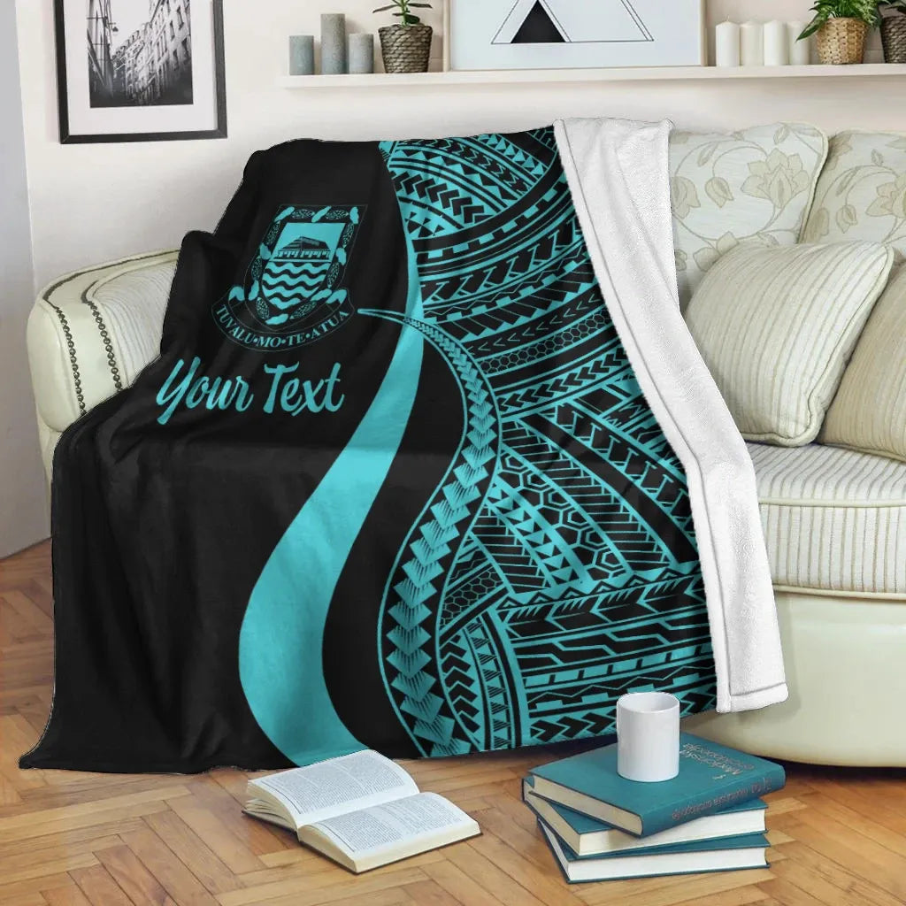 Tuvalu Custom Personalised Premium Blanket - Turquoise Polynesian Tentacle Tribal Pattern-Myprintsy