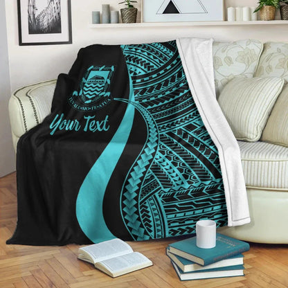Tuvalu Custom Personalised Premium Blanket - Turquoise Polynesian Tentacle Tribal Pattern-Myprintsy