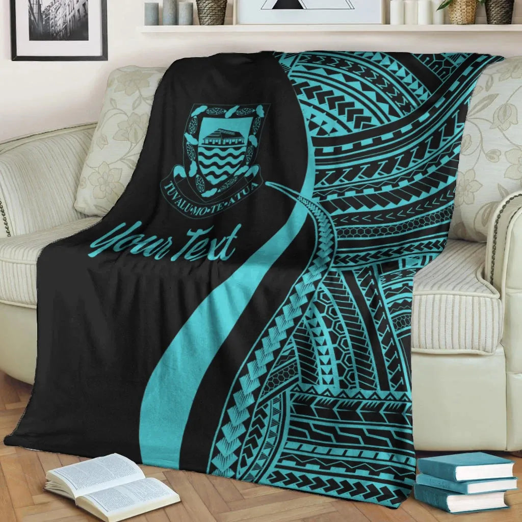 Tuvalu Custom Personalised Premium Blanket - Turquoise Polynesian Tentacle Tribal Pattern-Myprintsy
