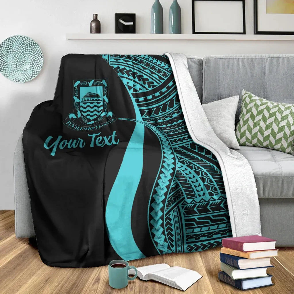 Tuvalu Custom Personalised Premium Blanket - Turquoise Polynesian Tentacle Tribal Pattern-Myprintsy