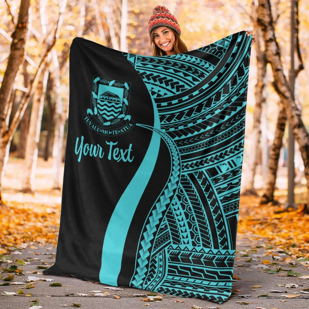 Tuvalu Custom Personalised Premium Blanket - Turquoise Polynesian Tentacle Tribal Pattern-Myprintsy