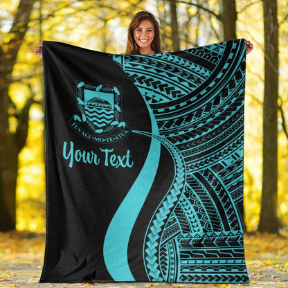 Tuvalu Custom Personalised Premium Blanket - Turquoise Polynesian Tentacle Tribal Pattern-Myprintsy
