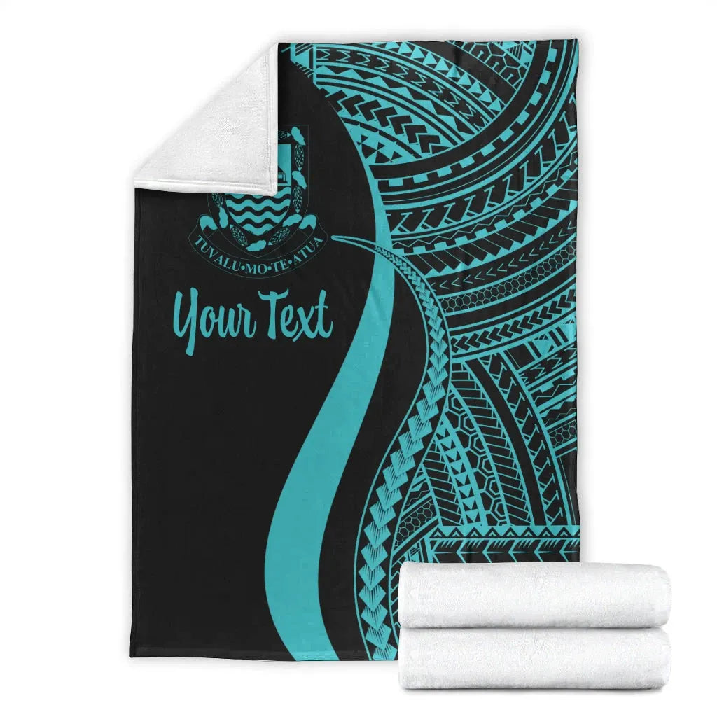 Tuvalu Custom Personalised Premium Blanket - Turquoise Polynesian Tentacle Tribal Pattern-Myprintsy