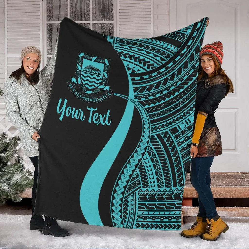 Tuvalu Custom Personalised Premium Blanket - Turquoise Polynesian Tentacle Tribal Pattern-Myprintsy