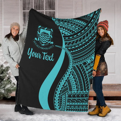 Tuvalu Custom Personalised Premium Blanket - Turquoise Polynesian Tentacle Tribal Pattern-Myprintsy