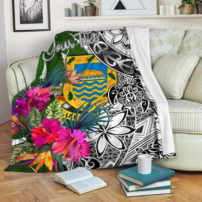 Tuvalu Custom Personalised Premium Blanket White - Turtle Plumeria Banana Leaf-Myprintsy