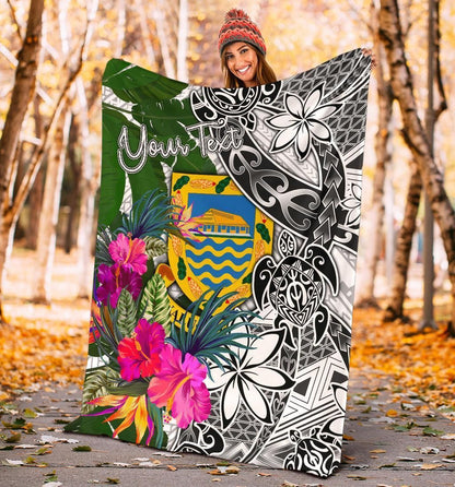 Tuvalu Custom Personalised Premium Blanket White - Turtle Plumeria Banana Leaf-Myprintsy