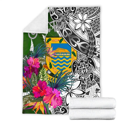 Tuvalu Custom Personalised Premium Blanket White - Turtle Plumeria Banana Leaf-Myprintsy