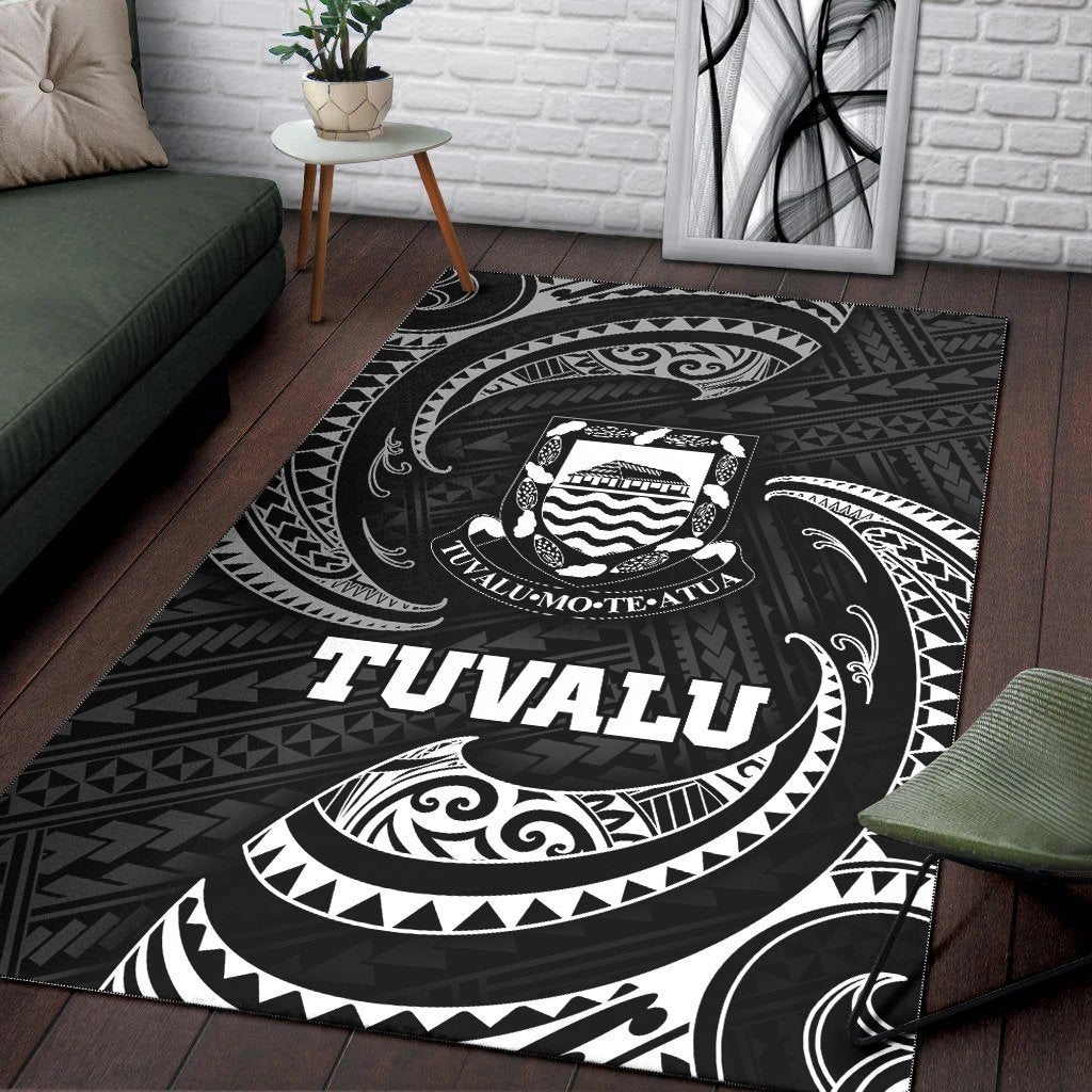 Tuvalu Polynesian Area Rug - White Tribal Wave-Myprintsy