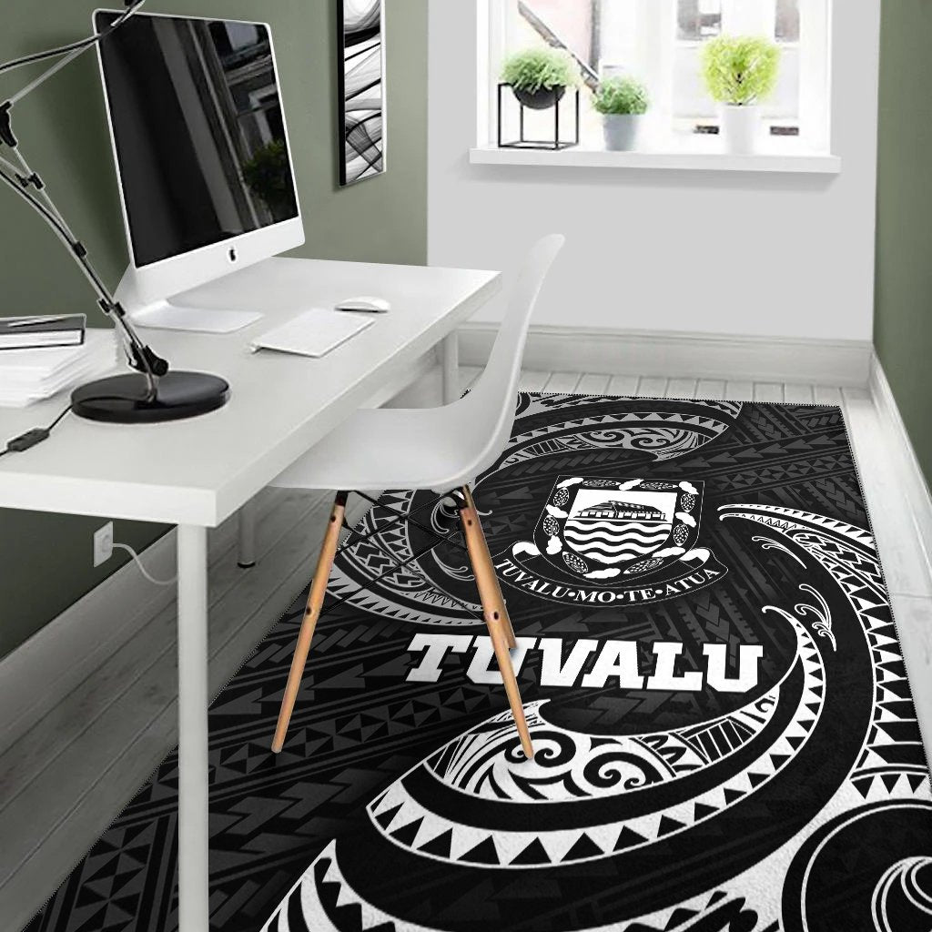 Tuvalu Polynesian Area Rug - White Tribal Wave-Myprintsy