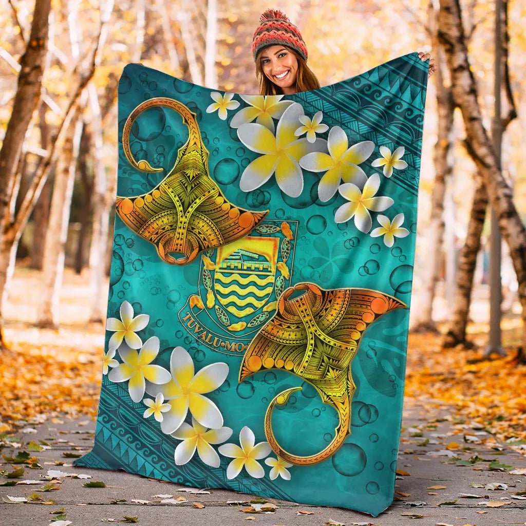 Tuvalu Polynesian Blanket - Manta Ray Ocean-Myprintsy