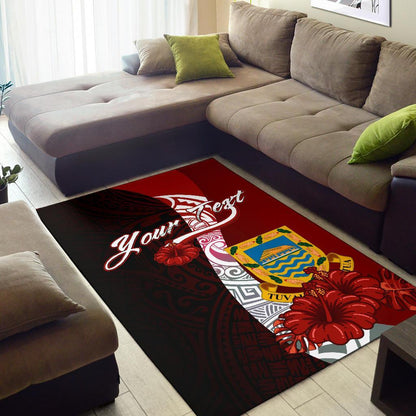 Tuvalu Polynesian Custom Personalised Area Rug - Coat Of Arm With Hibiscus-Myprintsy