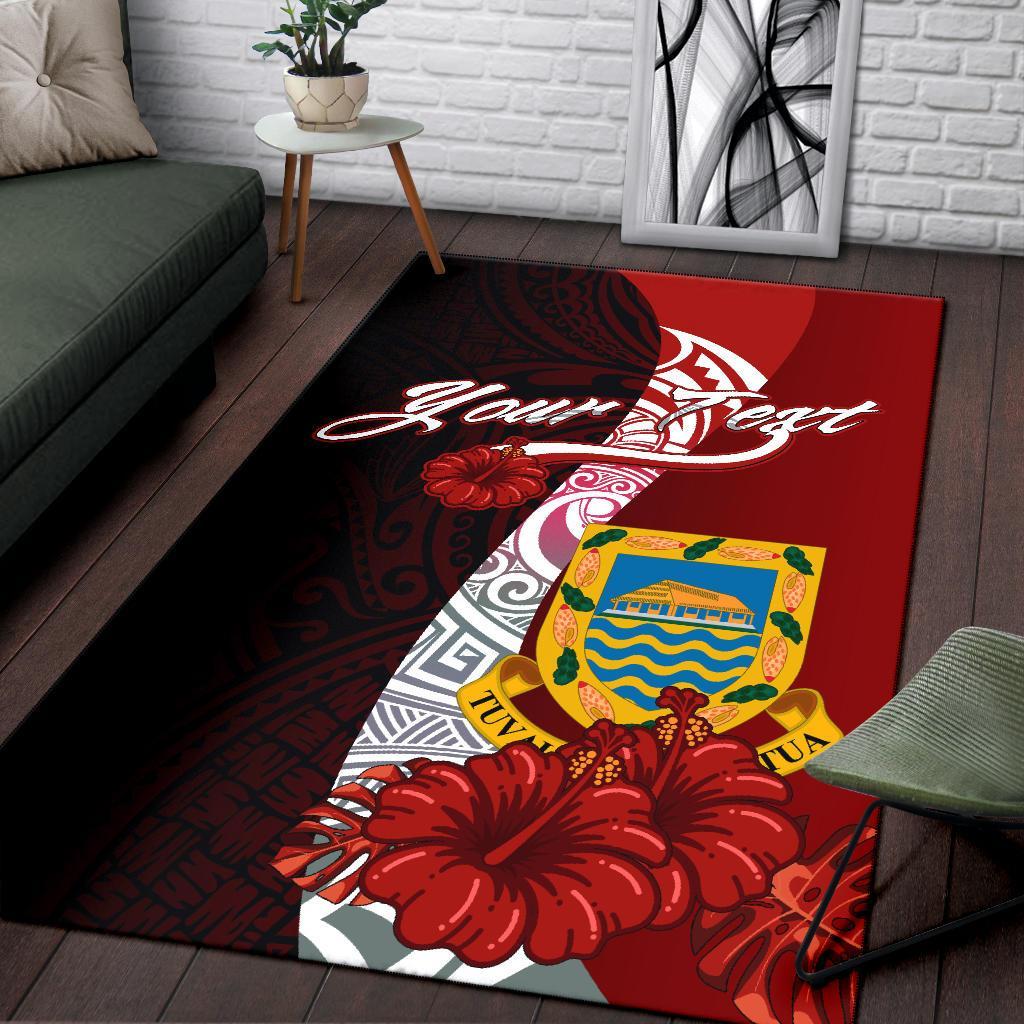 Tuvalu Polynesian Custom Personalised Area Rug - Coat Of Arm With Hibiscus-Myprintsy