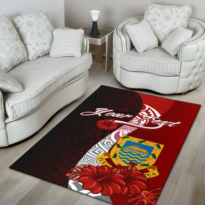 Tuvalu Polynesian Custom Personalised Area Rug - Coat Of Arm With Hibiscus-Myprintsy