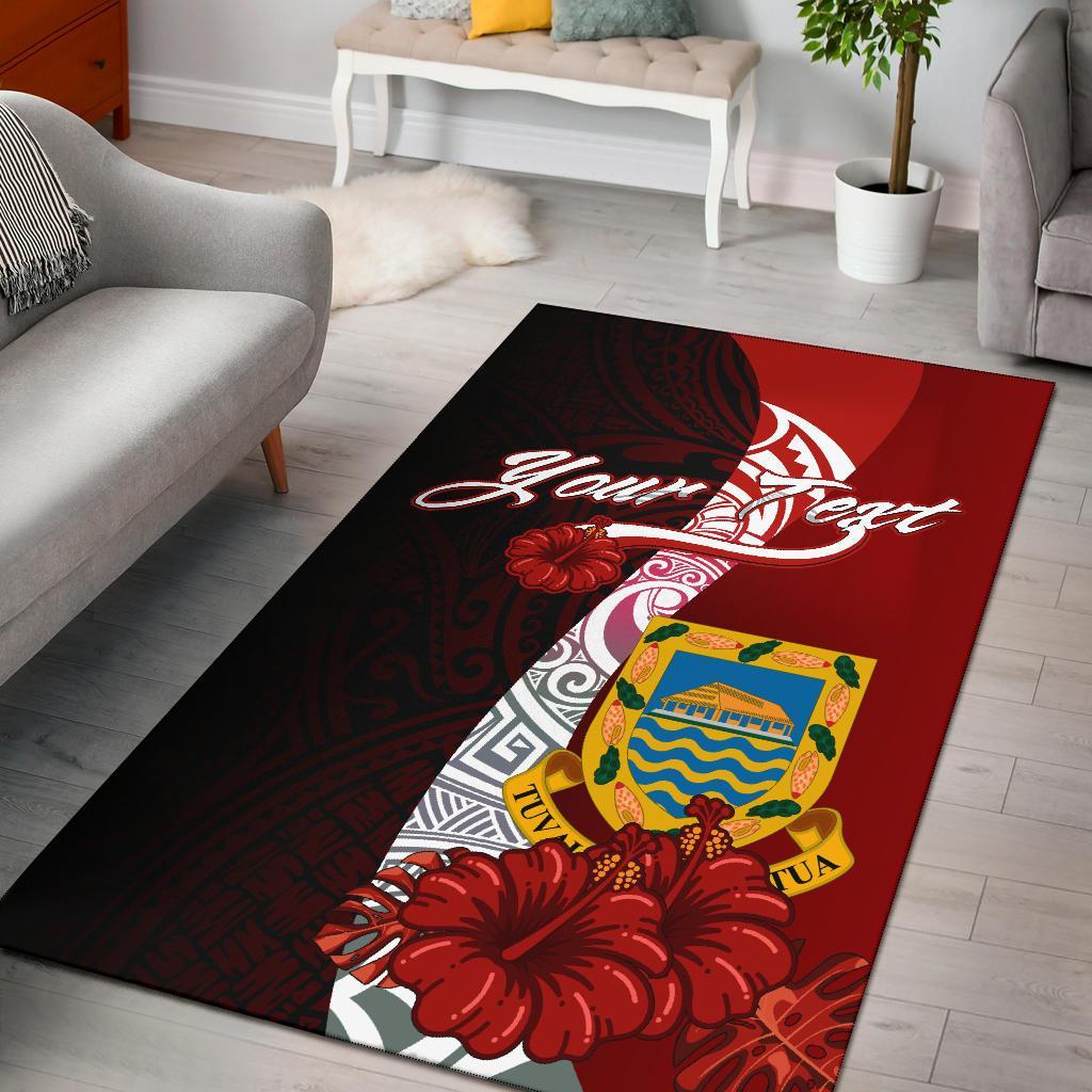 Tuvalu Polynesian Custom Personalised Area Rug - Coat Of Arm With Hibiscus-Myprintsy