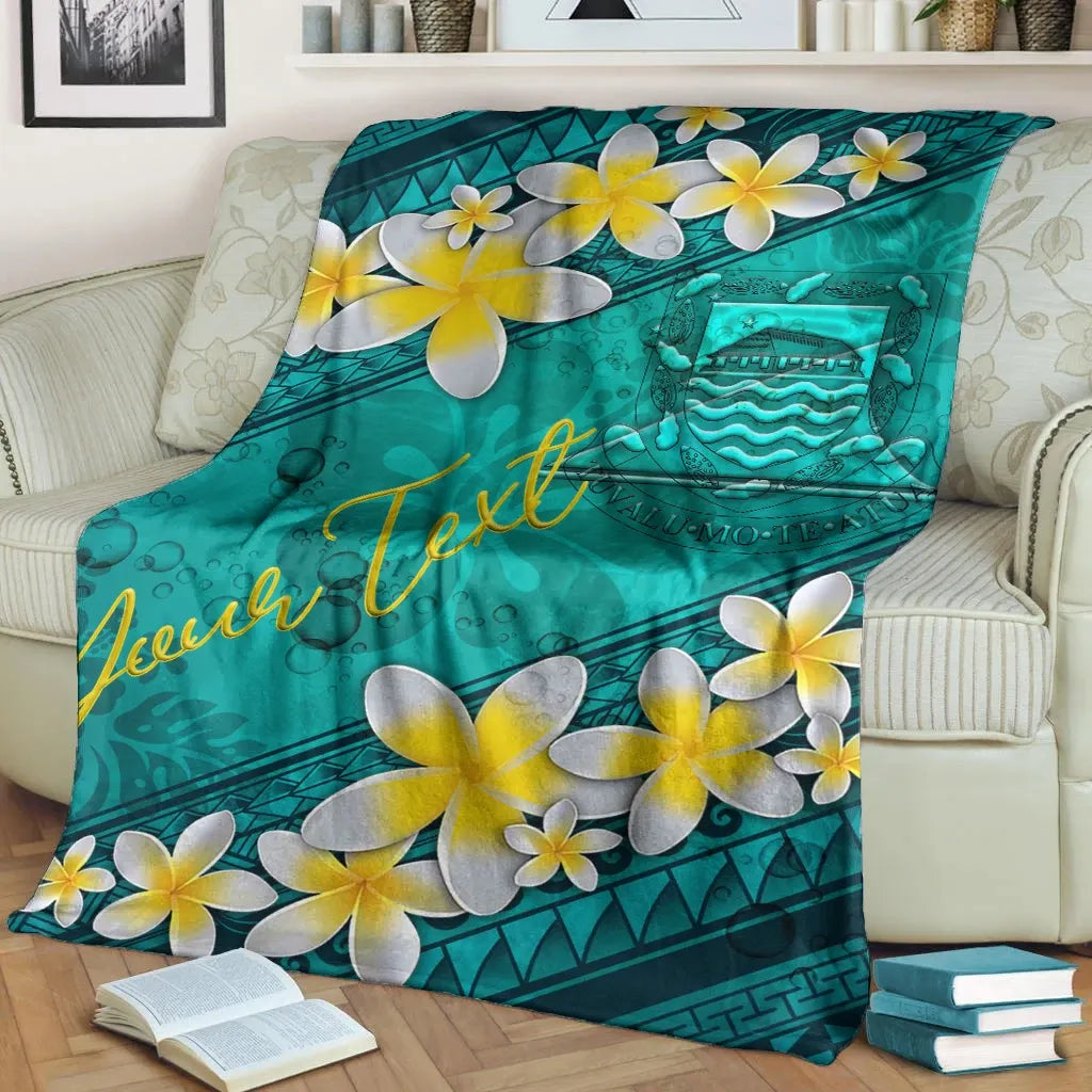 Tuvalu Polynesian Custom Personalised Blanket - Plumeria With Blue Ocean-Myprintsy