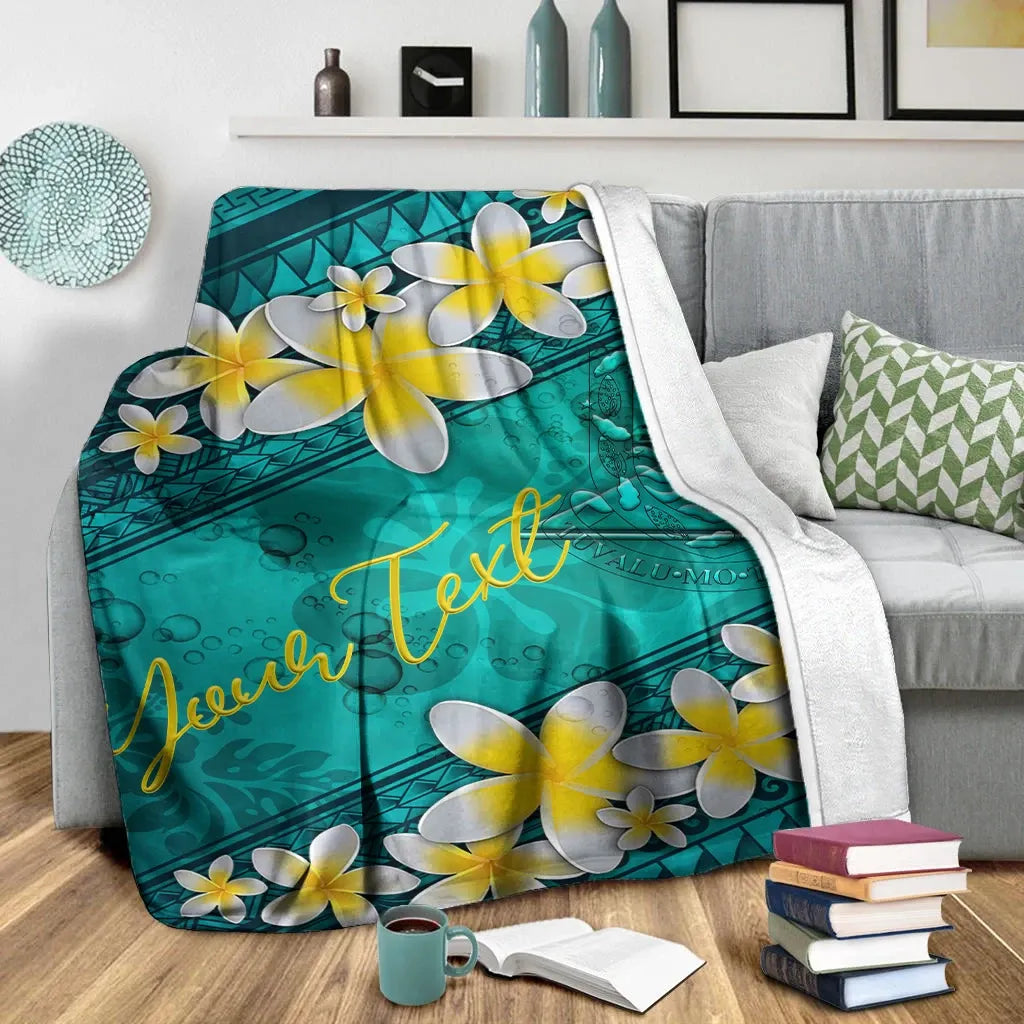 Tuvalu Polynesian Custom Personalised Blanket - Plumeria With Blue Ocean-Myprintsy